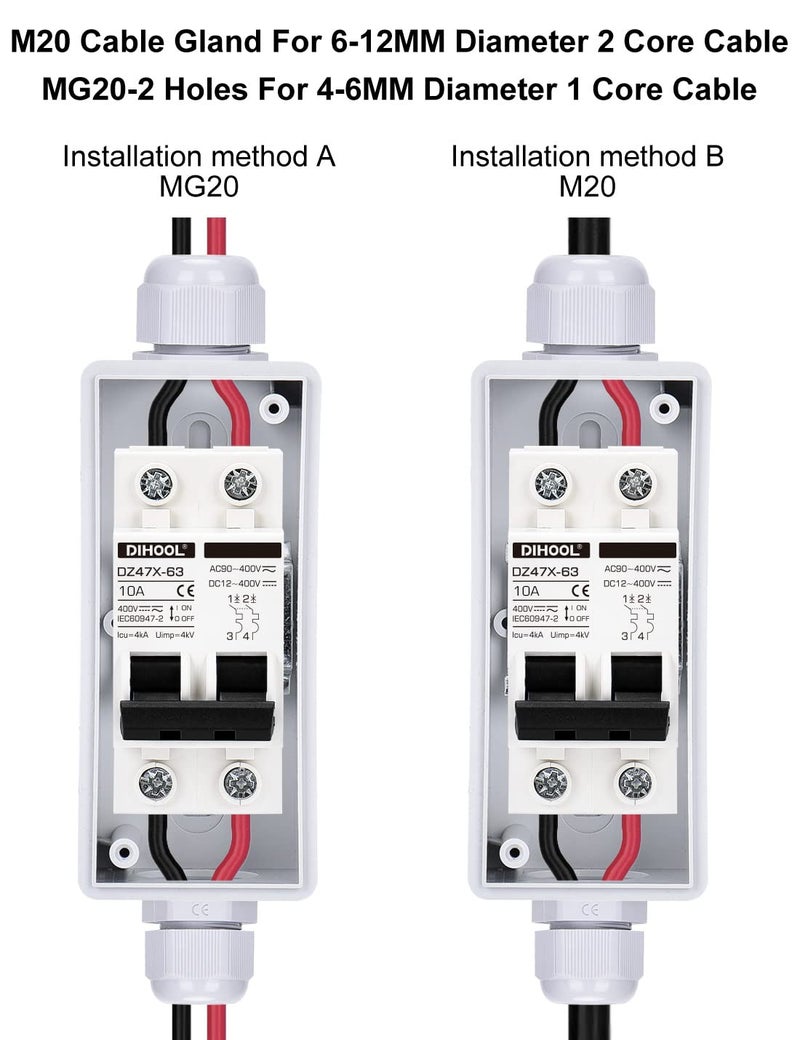 DIHOOL Solar Disconnect Switch, 10 Amp 2 Pole, DIN Rail Mount, Non Polarized, 12V 24V 48V 400V, AC/DC Circuit Breaker, RV Battery Isolator, PV Array MCB, Thermal Magnetic Trip - Image 4